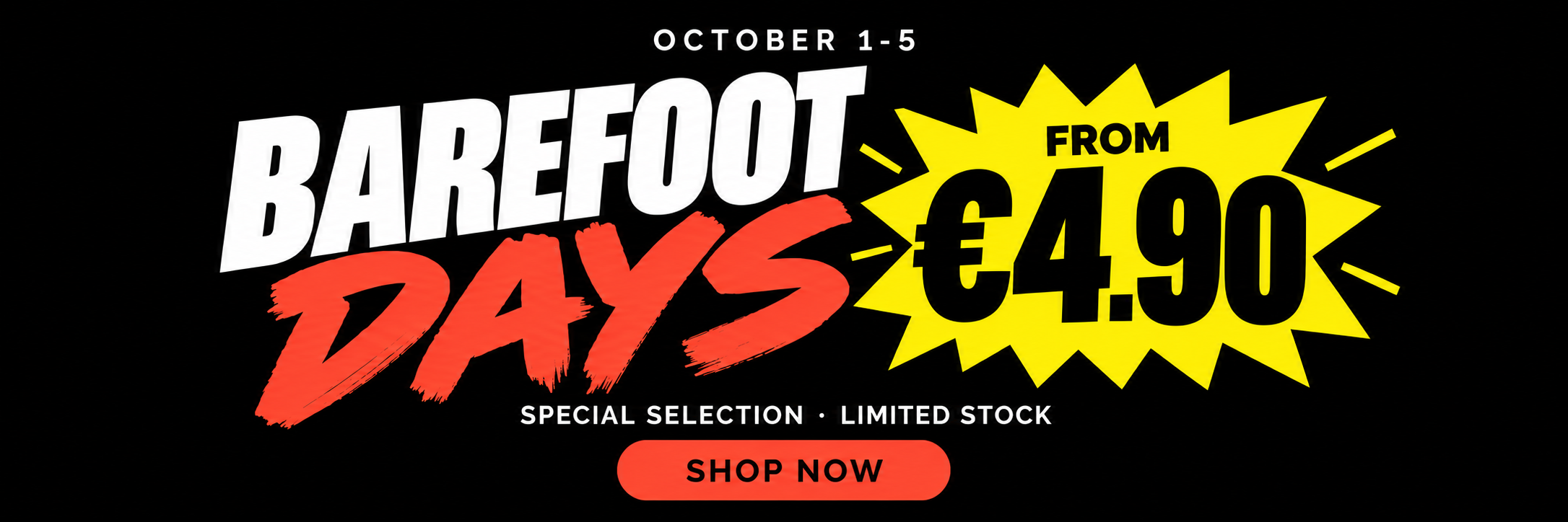 Barefoot Days promotional banner: prices from €4.90 from October 1 to 5
